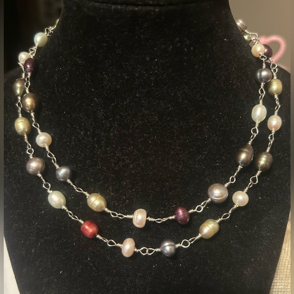 Multicolor Freshwater Pearl Station Necklace - Women's Layered Style - Picture 2 of 4
